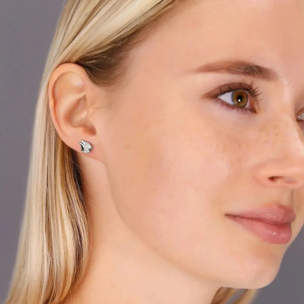 Stunning CZ Angel Fish Sterling Silver Stud Earrings.