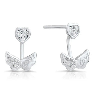 Stunning CZ Angel Wing Love Stud Earrings in Elegant Sterling Silver.