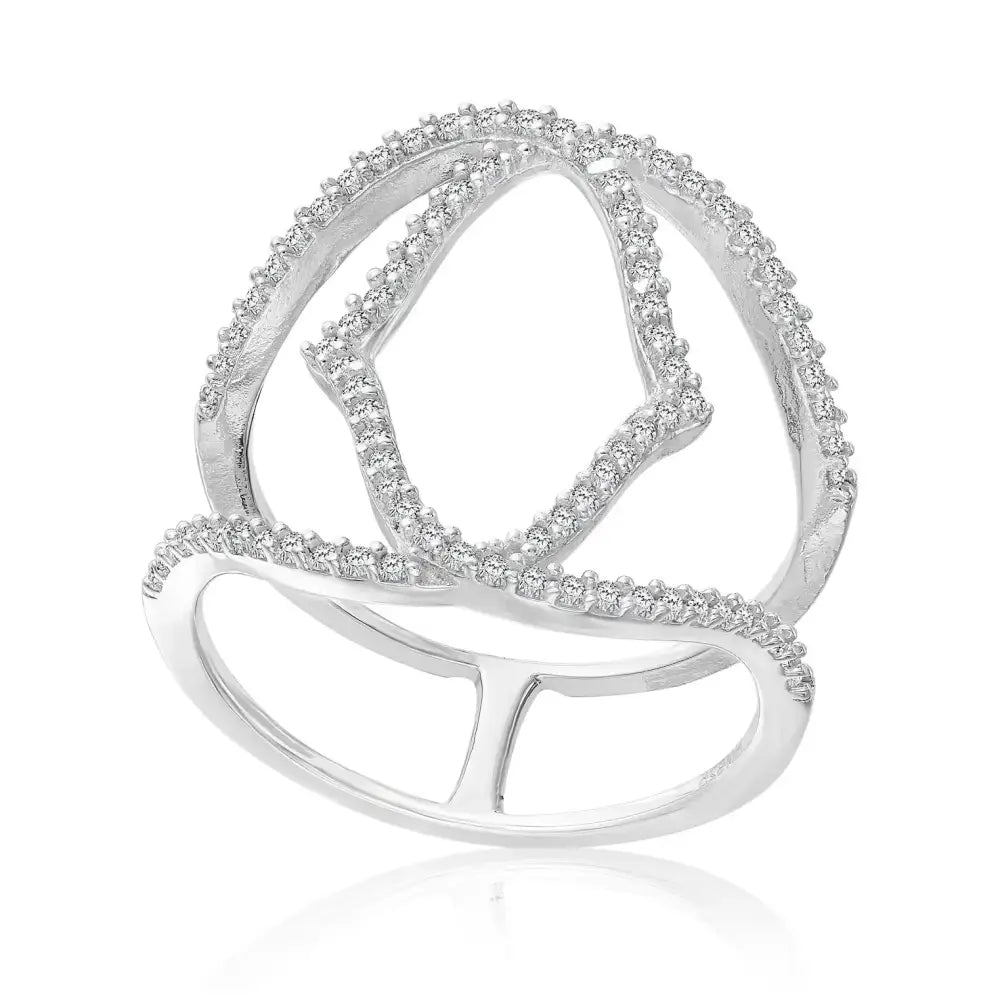 Stunning CZ Double Band Crossover Open Ring in Sterling Silver – Elevate Your Style for Any Occasion!.