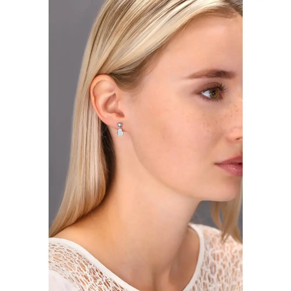 Stunning CZ Double Heart Dangle Stud Earrings in Elegant Sterling Silver.