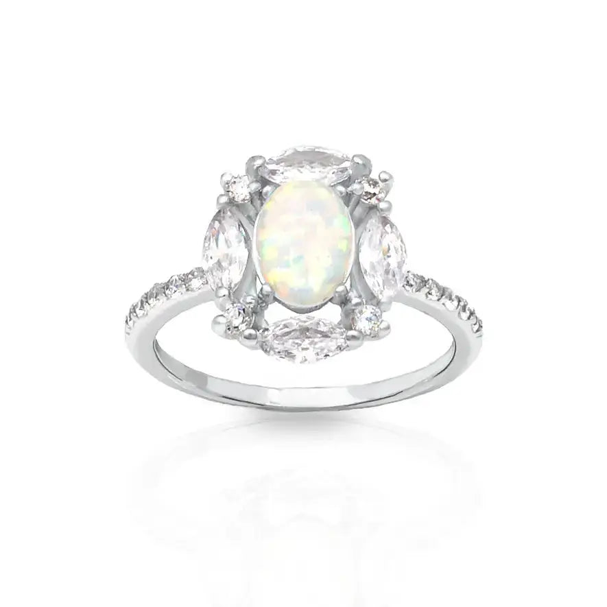 Stunning CZ Fire Opal Oval Ring in Sterling Silver – A Dazzling Gift for Birthdays & Everyday Elegance.