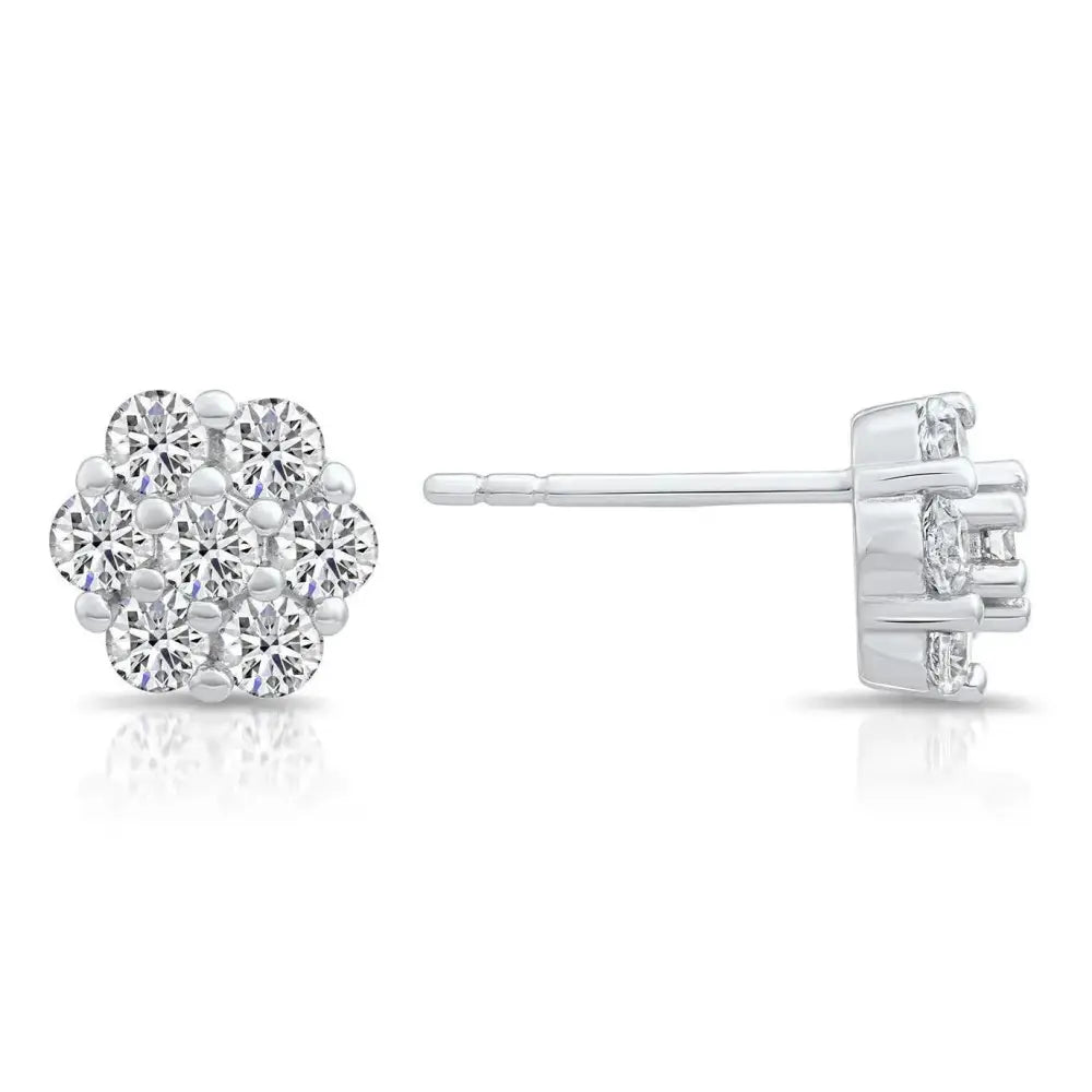 Stunning CZ Flower Stud Earrings in Sterling Silver - Perfect Gift!.
