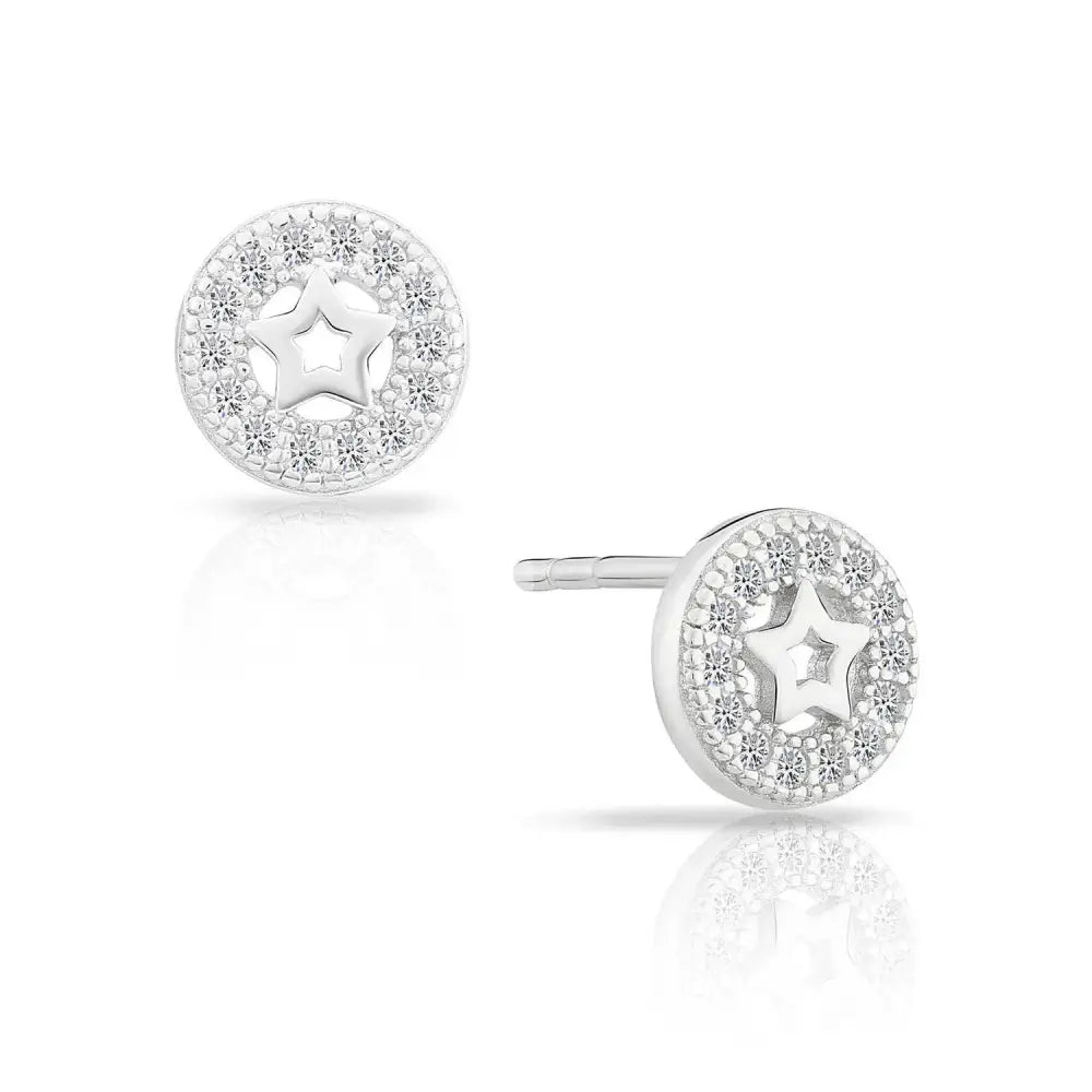 Stunning CZ Halo Star Stud Earrings in Elegant Sterling Silver.