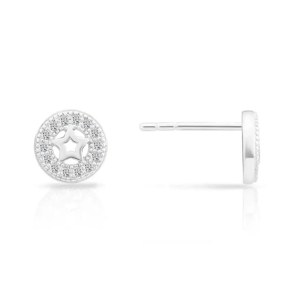 Stunning CZ Halo Star Stud Earrings in Elegant Sterling Silver.