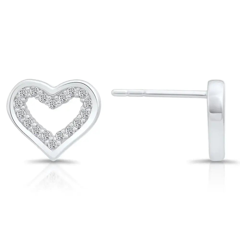Stunning CZ Open Heart Sterling Silver Stud Earrings.