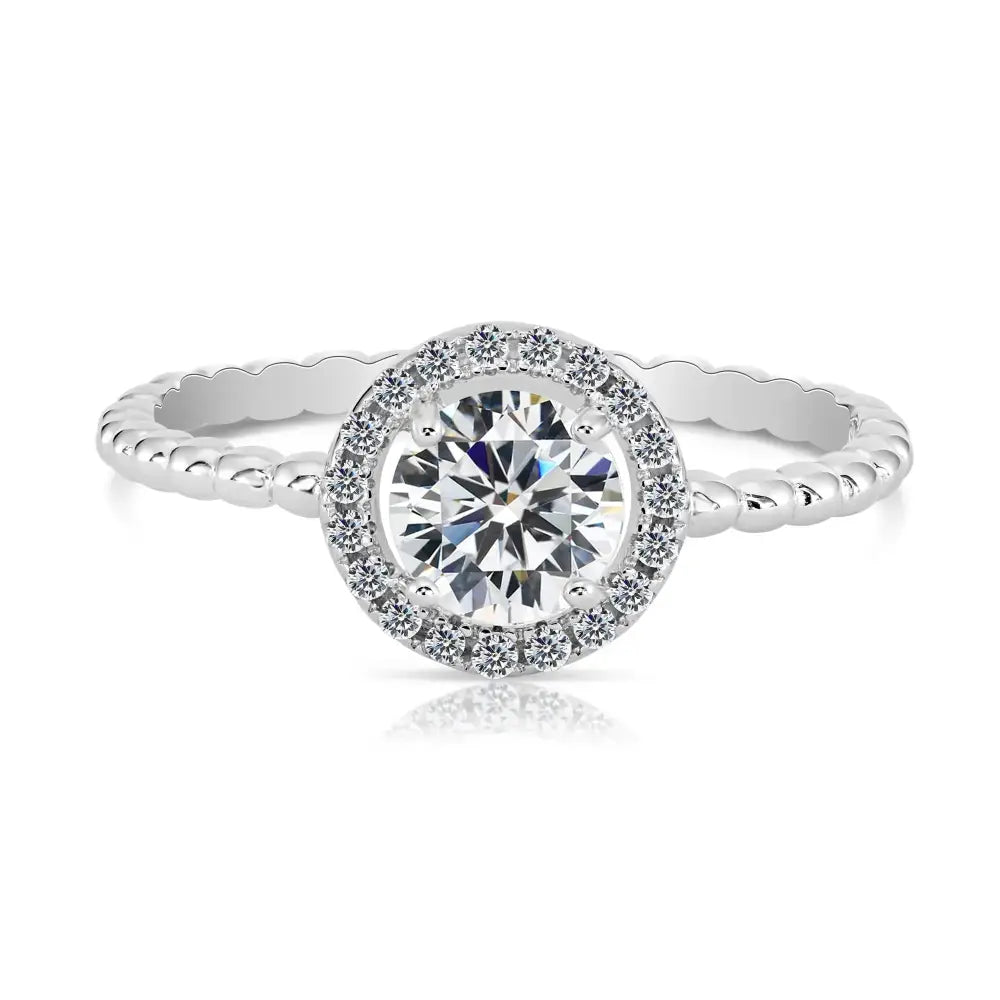 Stunning CZ Round Halo Engagement Ring in Sterling Silver – Perfect Sparkling Proposal for Engagements, Anniversaries & Bridal Elegance.