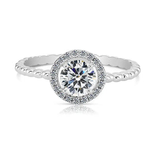 Stunning CZ Round Halo Engagement Ring in Sterling Silver – Perfect Sparkling Proposal for Engagements, Anniversaries & Bridal Elegance.