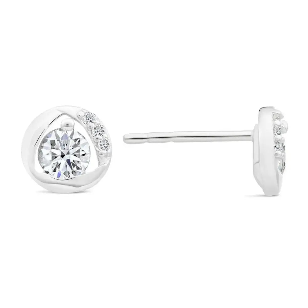 Stunning CZ Round Stud Earrings in Elegant Sterling Silver.