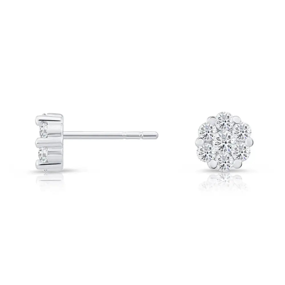 Stunning CZ Small Flower Stud Earrings in Elegant Sterling Silver.