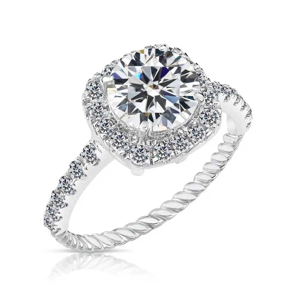 Stunning CZ Solitaire Halo Engagement Ring in Sterling Silver – Perfect for Proposals, Anniversaries, and Unforgettable Bridal Moments.