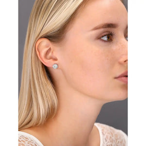 Stunning CZ Sunflower Halo Stud Earrings in Elegant Sterling Silver.