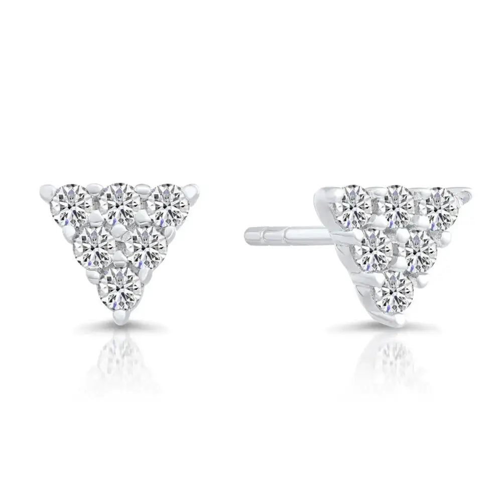 Stunning CZ Tiny Triangle Sterling Silver Stud Earrings.
