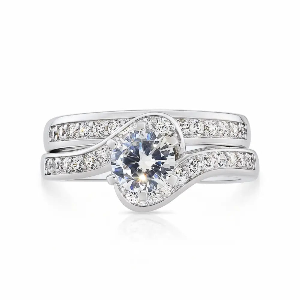 Stunning CZ Two-Tier Sterling Silver Engagement Ring Set – Perfect for Proposals, Weddings, and Anniversaries.