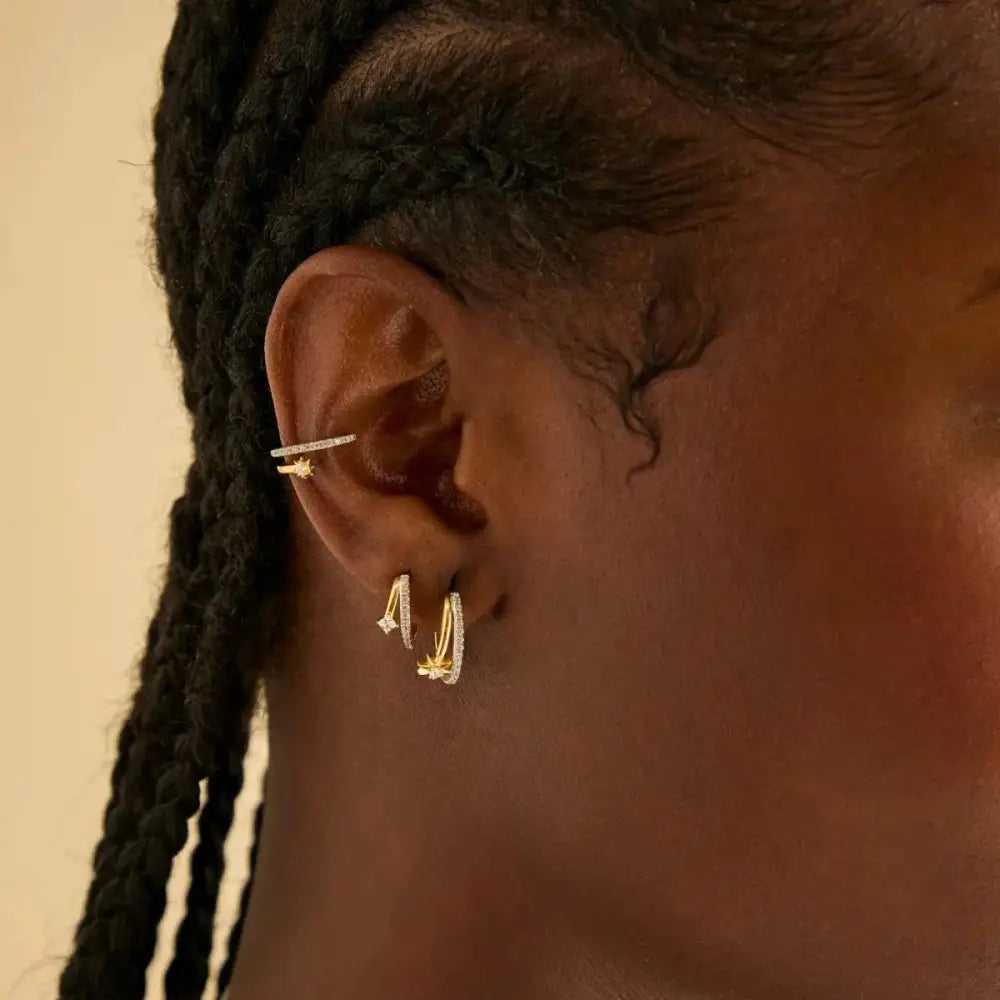 Stunning Gold Cosmic Illusion Crystal Hoop Earrings.