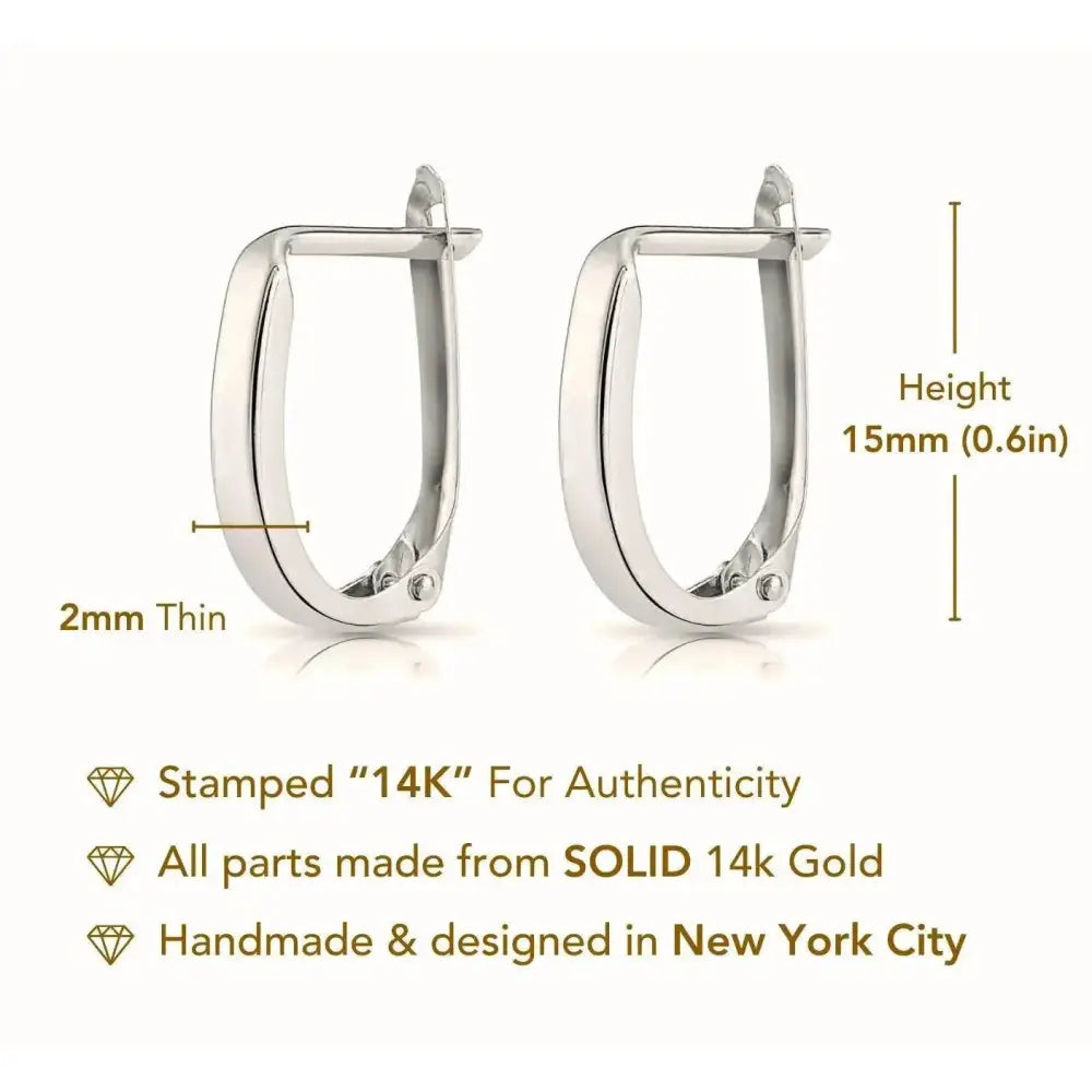 Stunning Handmade 14K White Gold Shiny Oval Huggie Hoop Earrings