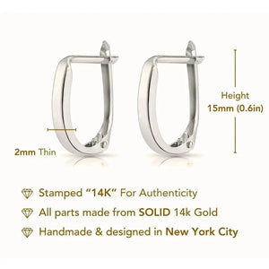 Stunning Handmade 14K White Gold Shiny Oval Huggie Hoop Earrings