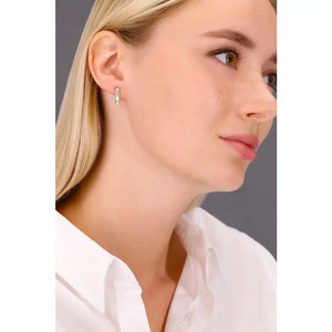 Stunning Handmade 14K White Gold Shiny Oval Huggie Hoop Earrings.