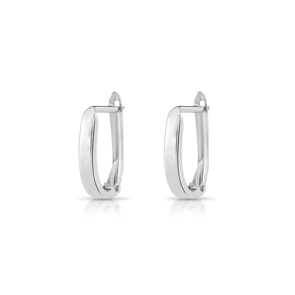 Stunning Handmade 14K White Gold Shiny Oval Huggie Hoop Earrings.