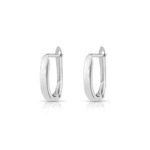 Stunning Handmade 14K White Gold Shiny Oval Huggie Hoop Earrings.
