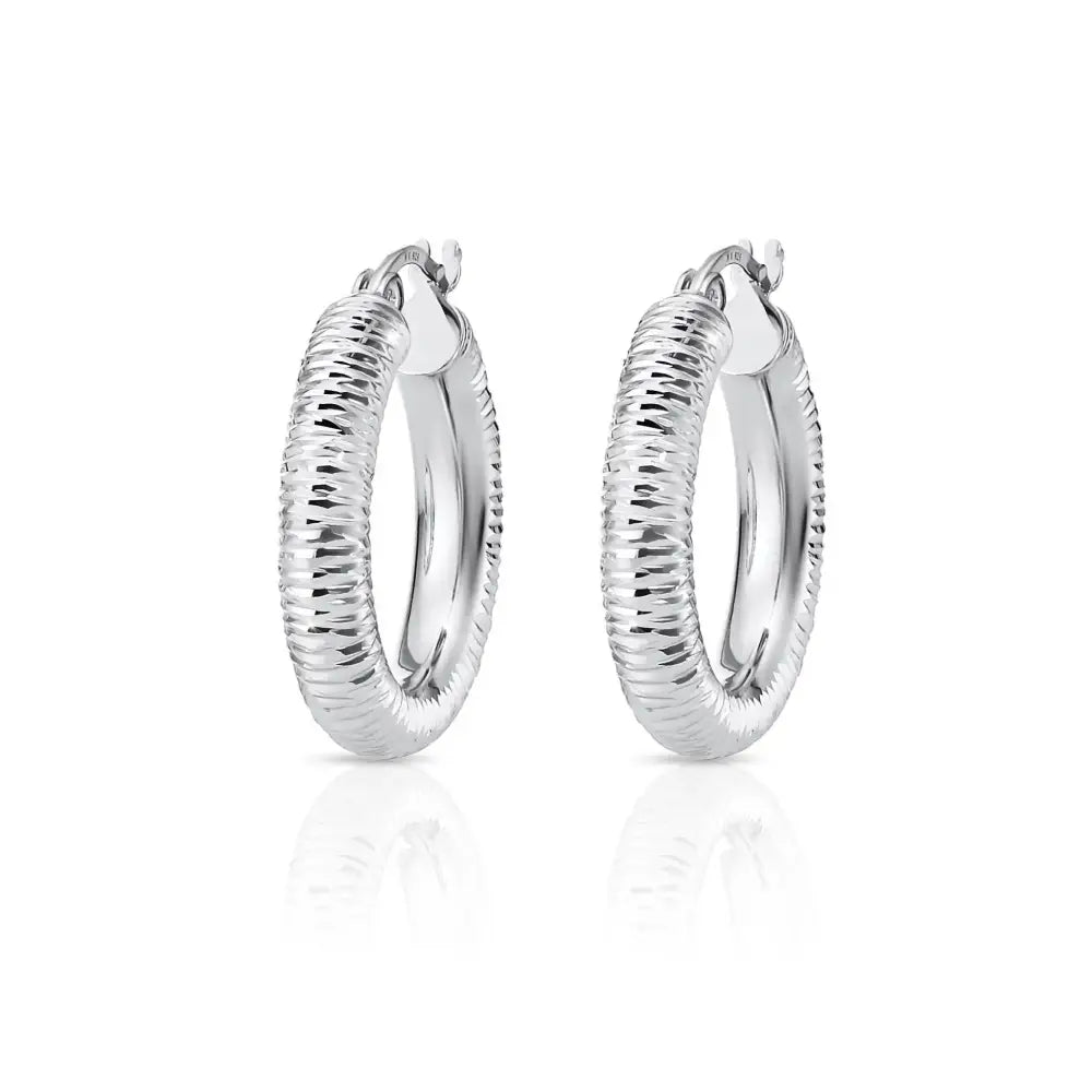 Stunning Handmade 925 Sterling Silver Diamond Cut Hoop Earrings - Medium Size.