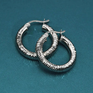 Stunning Handmade 925 Sterling Silver Diamond Cut Hoop Earrings - Medium Size.