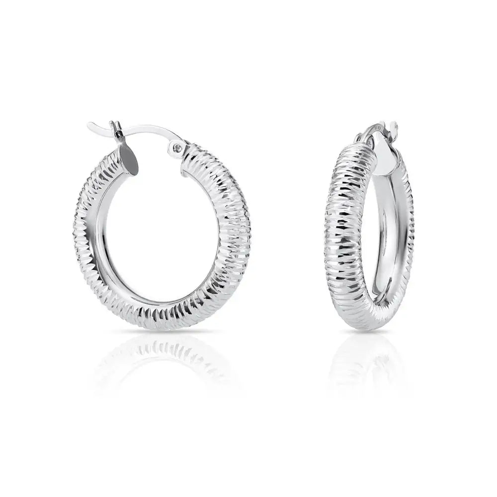 Stunning Handmade 925 Sterling Silver Diamond Cut Hoop Earrings - Medium Size.