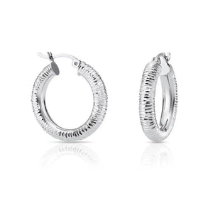 Stunning Handmade 925 Sterling Silver Diamond Cut Hoop Earrings - Medium Size.