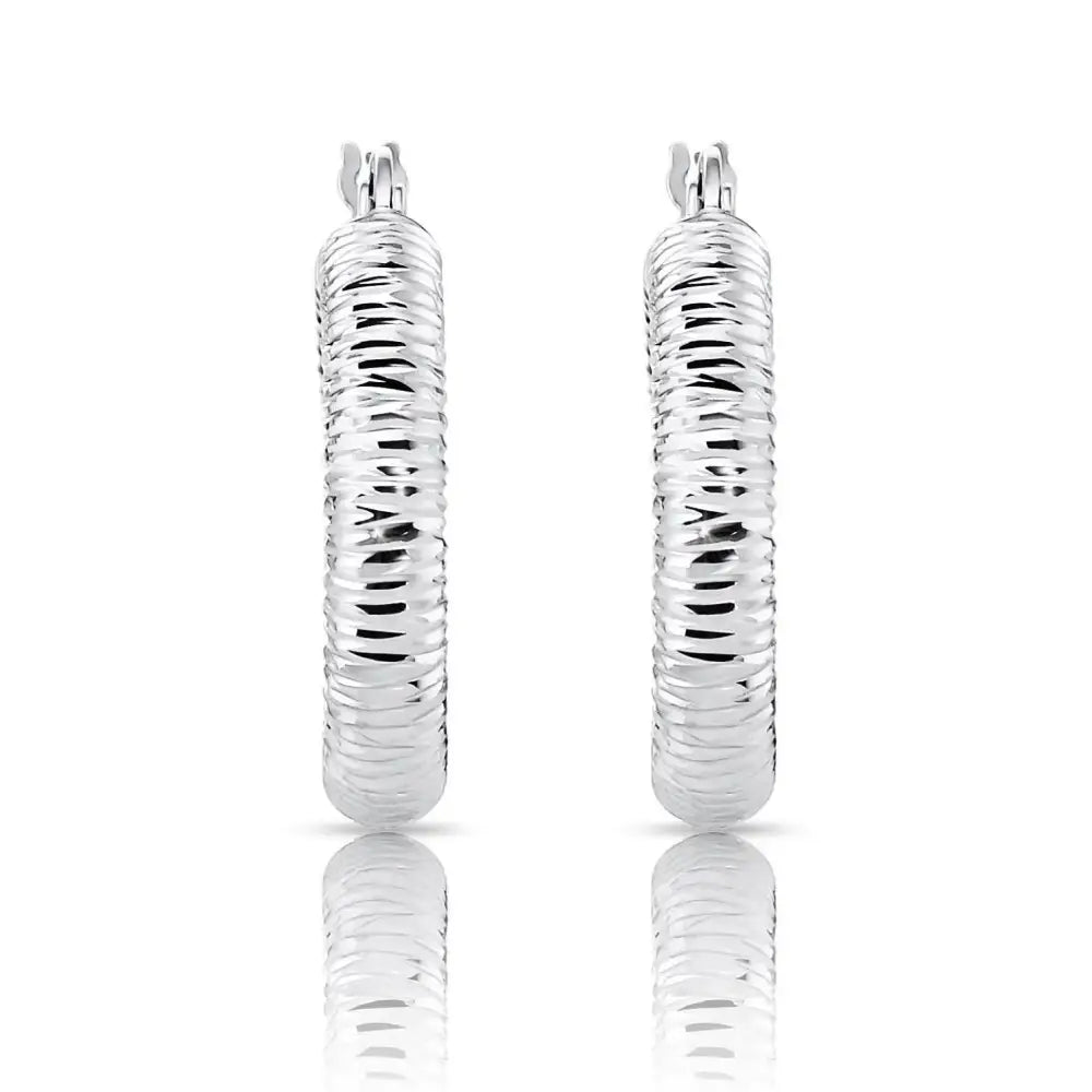 Stunning Handmade 925 Sterling Silver Diamond Cut Hoop Earrings - Medium Size.