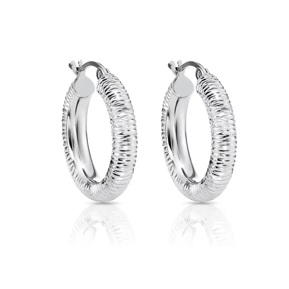 Stunning Handmade 925 Sterling Silver Diamond Cut Hoop Earrings - Medium Size.