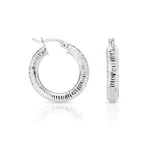 Stunning Handmade 925 Sterling Silver Diamond Cut Hoop Earrings - Medium Size.