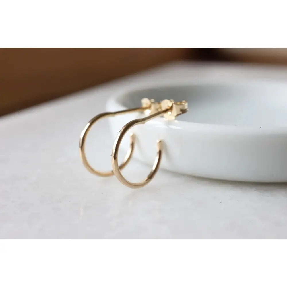 Stunning Handmade Solid Gold Hammered Hoop Earrings - Choose 9K, 14K, or 18K in Yellow, Rose, or White Gold - Available in 10mm or 12mm - Single or Pair Options.