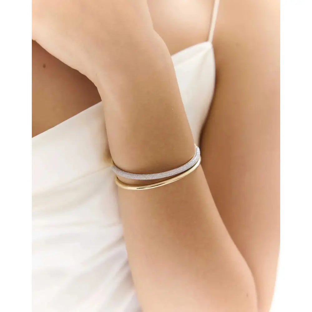 Stunning Pavé Diamond Stackable Gold Cloud Bangle for Effortless Elegance.