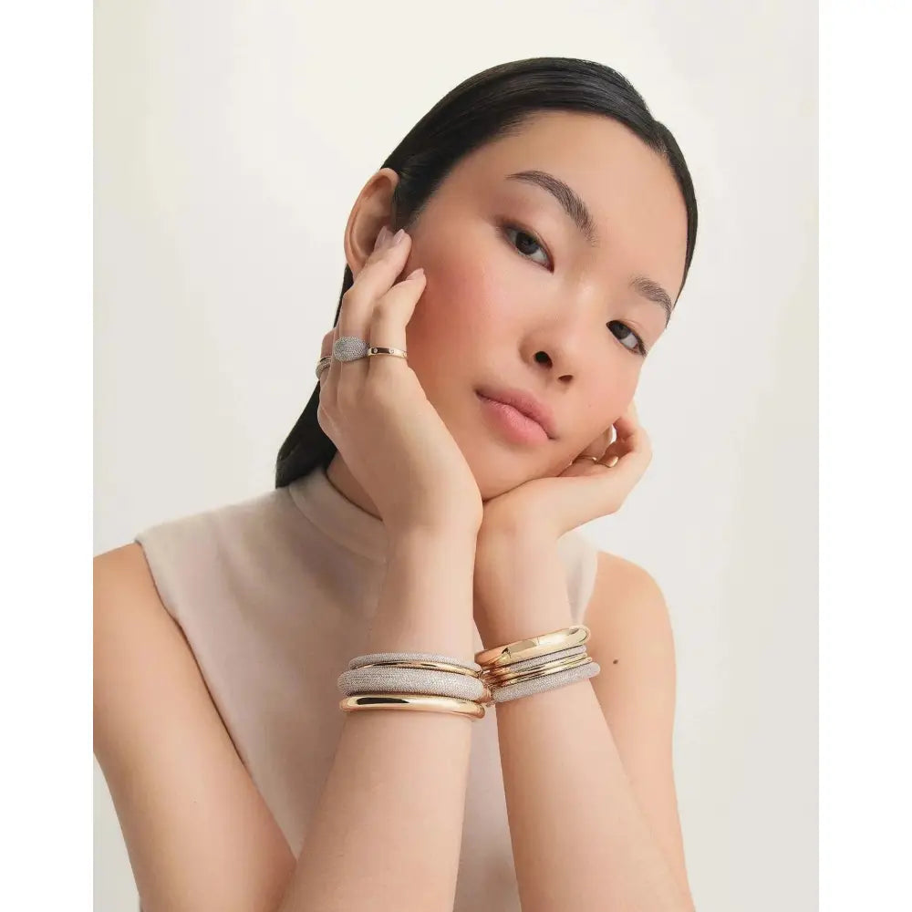 Stunning Pavé Diamond Stackable Gold Cloud Bangle for Effortless Elegance.