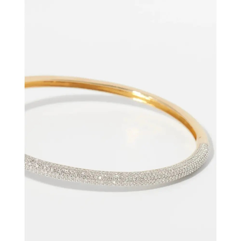 Stunning Pavé Diamond Stackable Gold Cloud Bangle for Effortless Elegance.