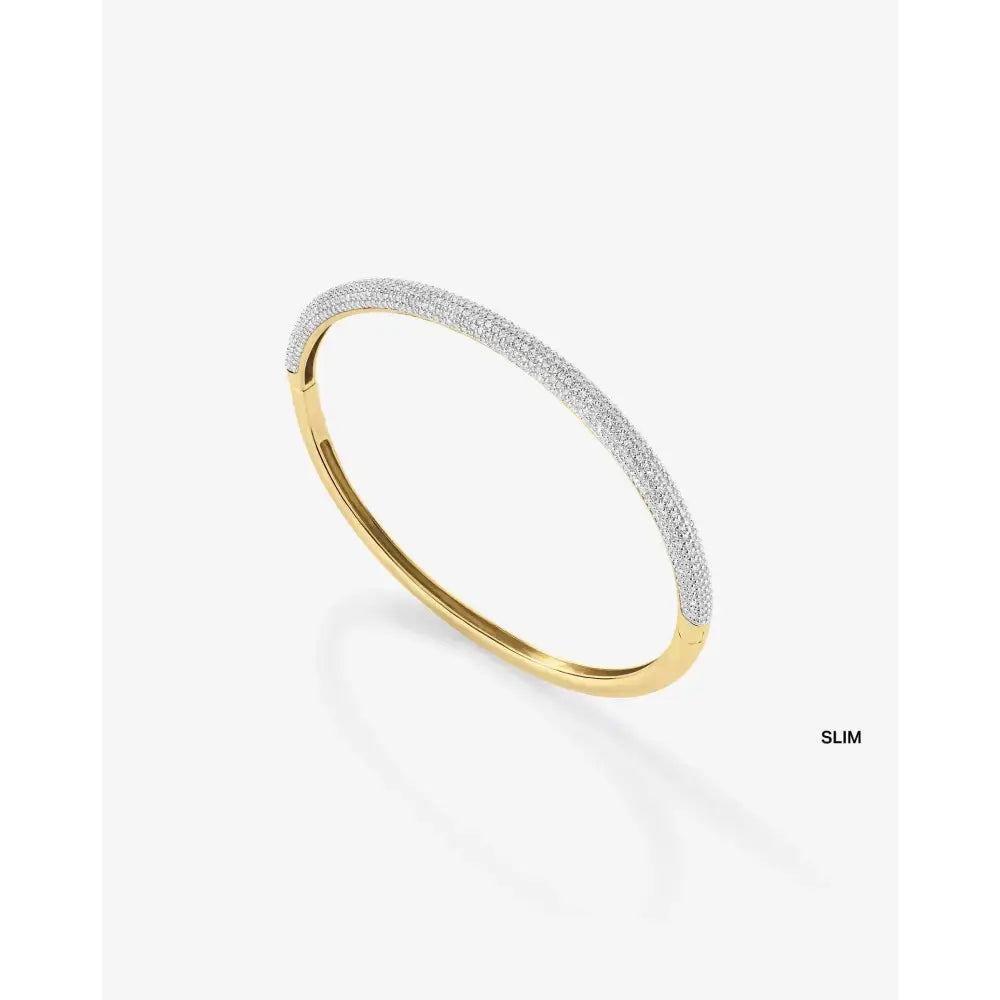 Stunning Pavé Diamond Stackable Gold Cloud Bangle for Effortless Elegance.