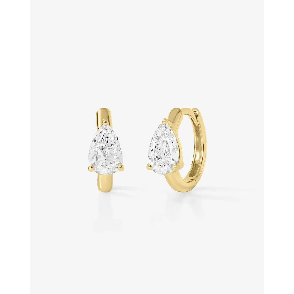 Stunning Solitaire Pear Lab Diamond Huggie Earrings.