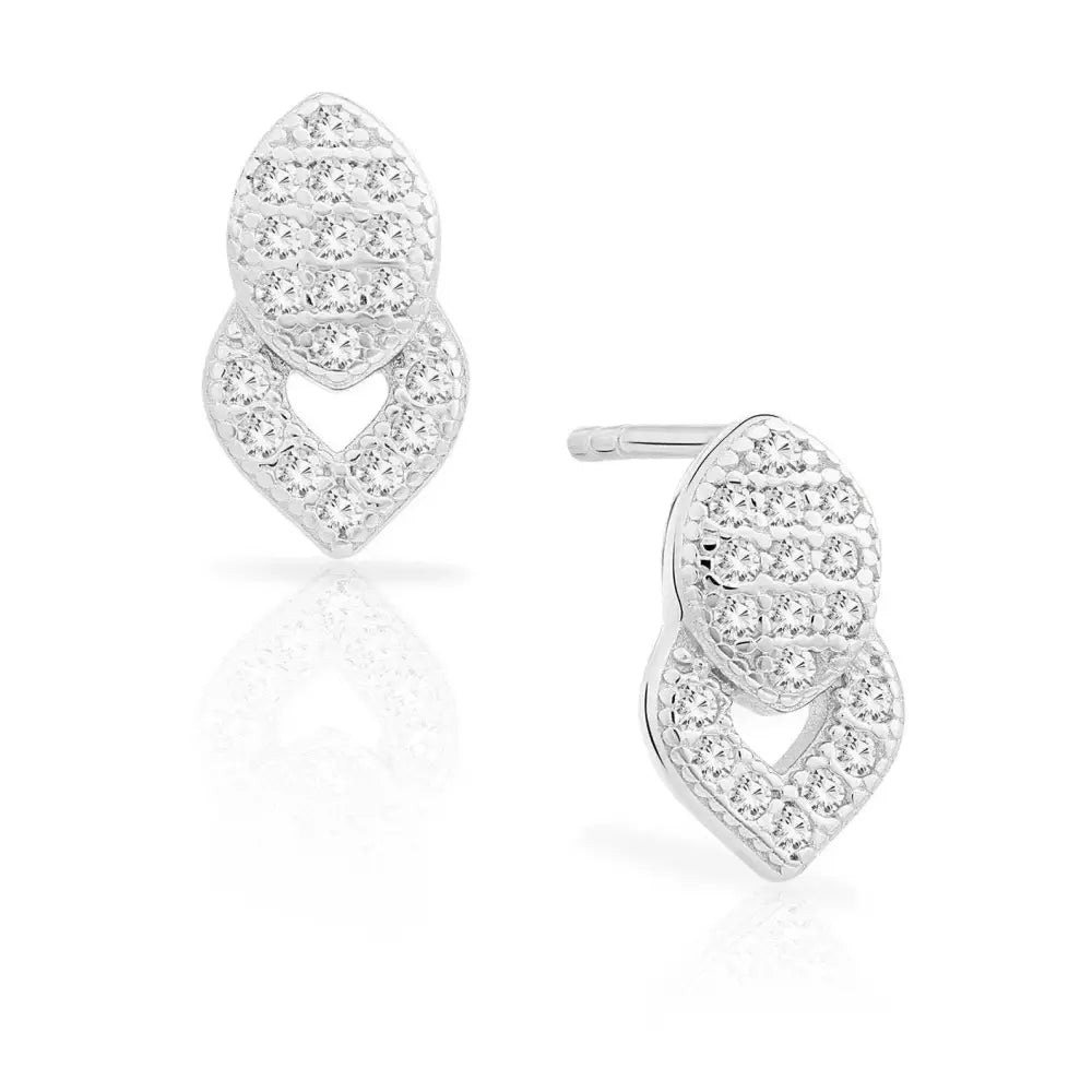 Stunning Sterling Silver CZ Double Teardrop Stud Earrings.