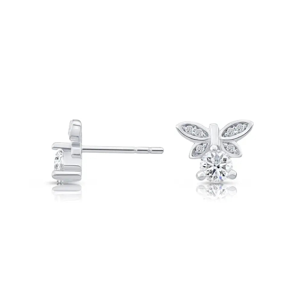 Stunning Sterling Silver CZ Dragonfly Stud Earrings.