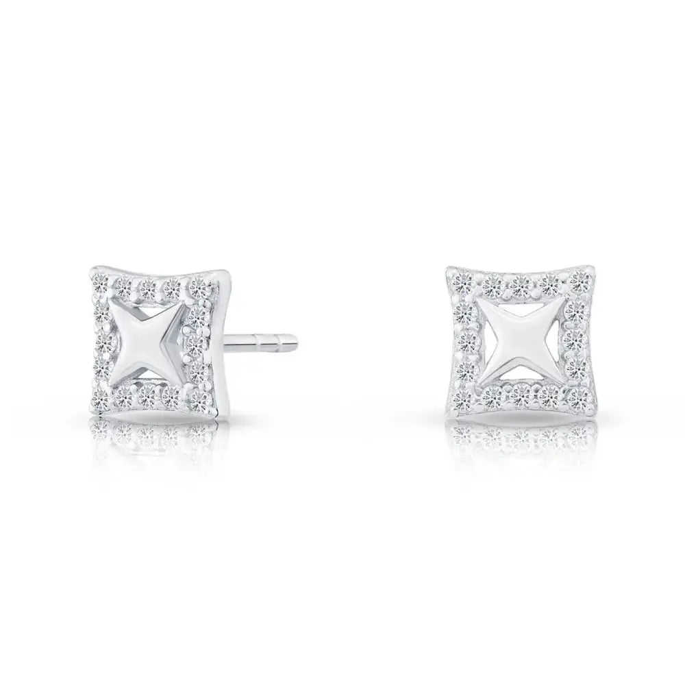 Stunning Sterling Silver CZ Square Halo Stud Earrings.