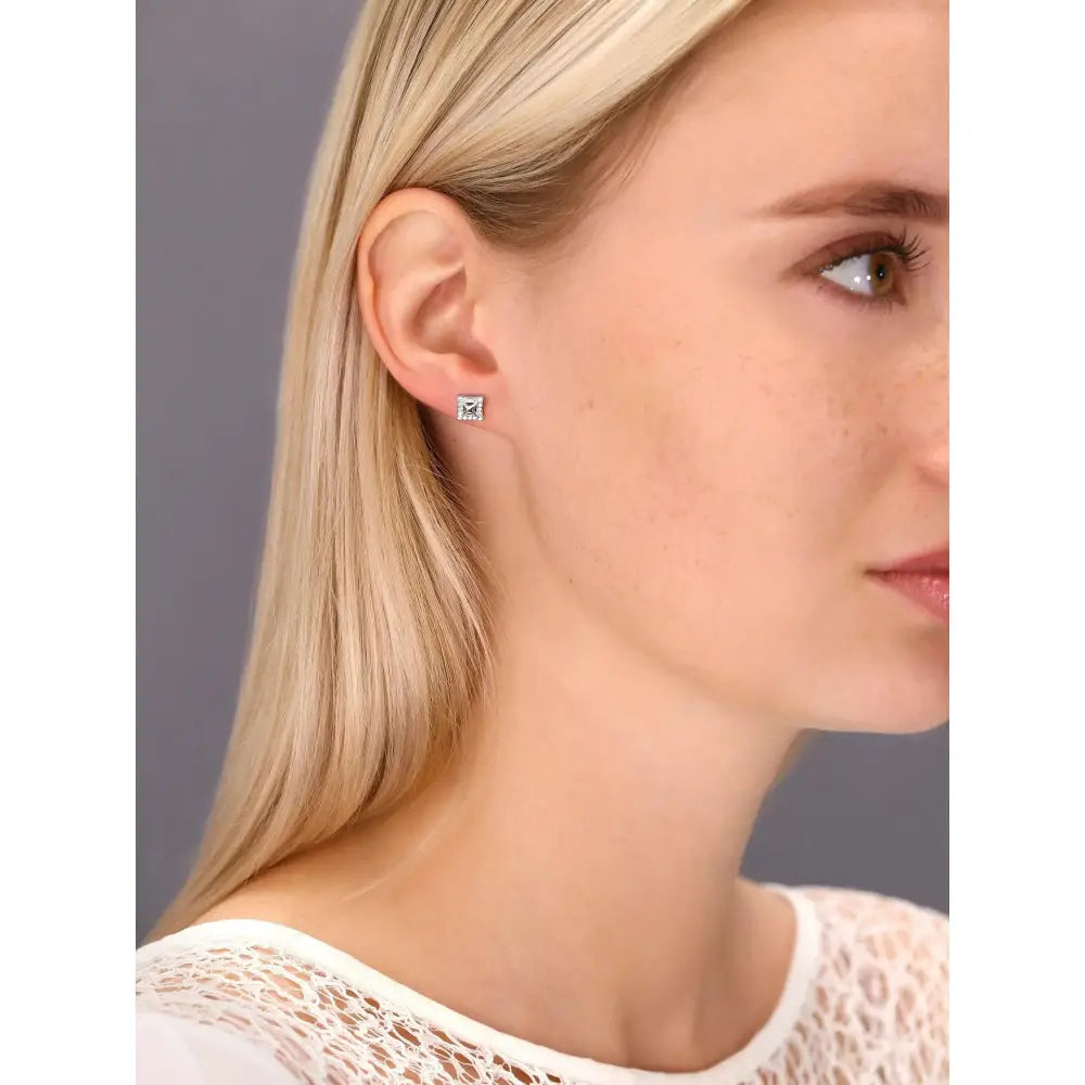 Stunning Sterling Silver CZ Square Halo Stud Earrings.