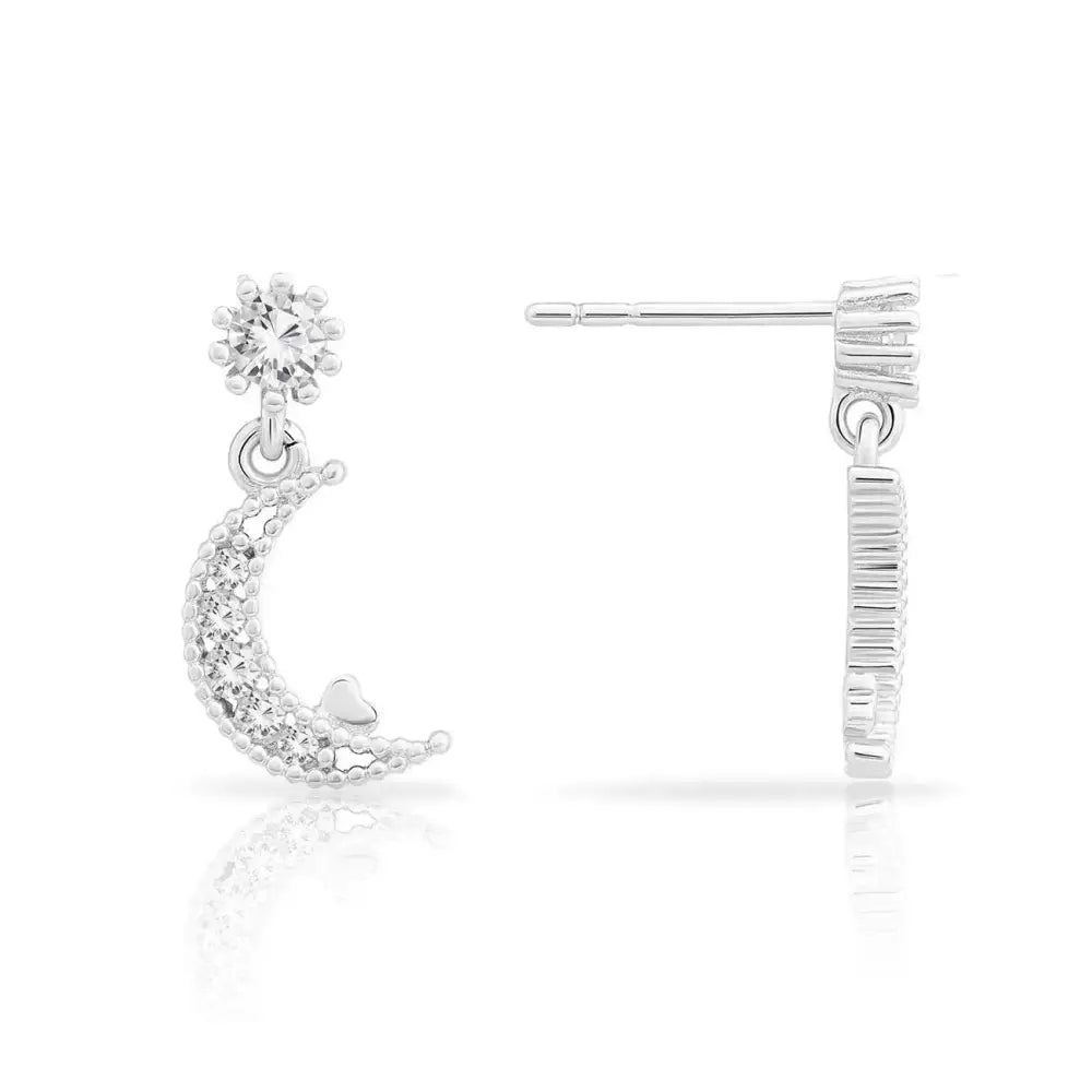 Stunning Tiny Moon & Star CZ Stud Earrings in Sterling Silver.