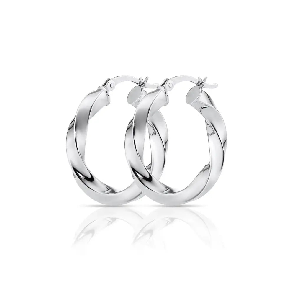 Stylish 925 Sterling Silver Shiny Twist Medium Hoop Earrings for Women - 1 Inch (25mm).