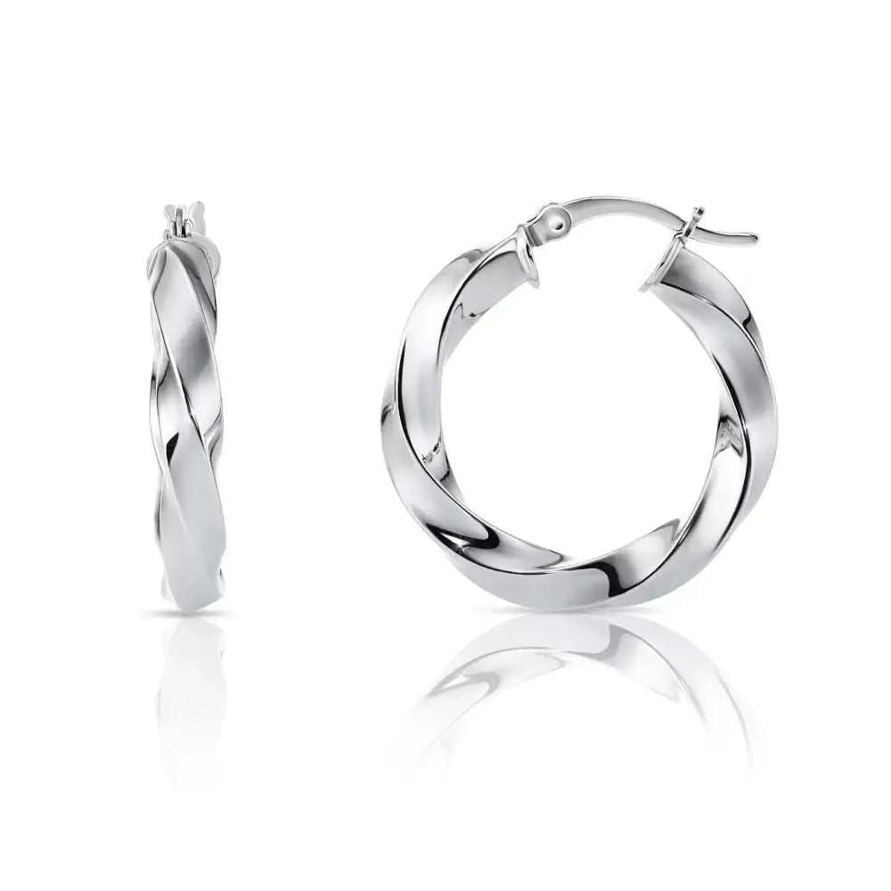 Stylish 925 Sterling Silver Shiny Twist Medium Hoop Earrings for Women - 1 Inch (25mm).