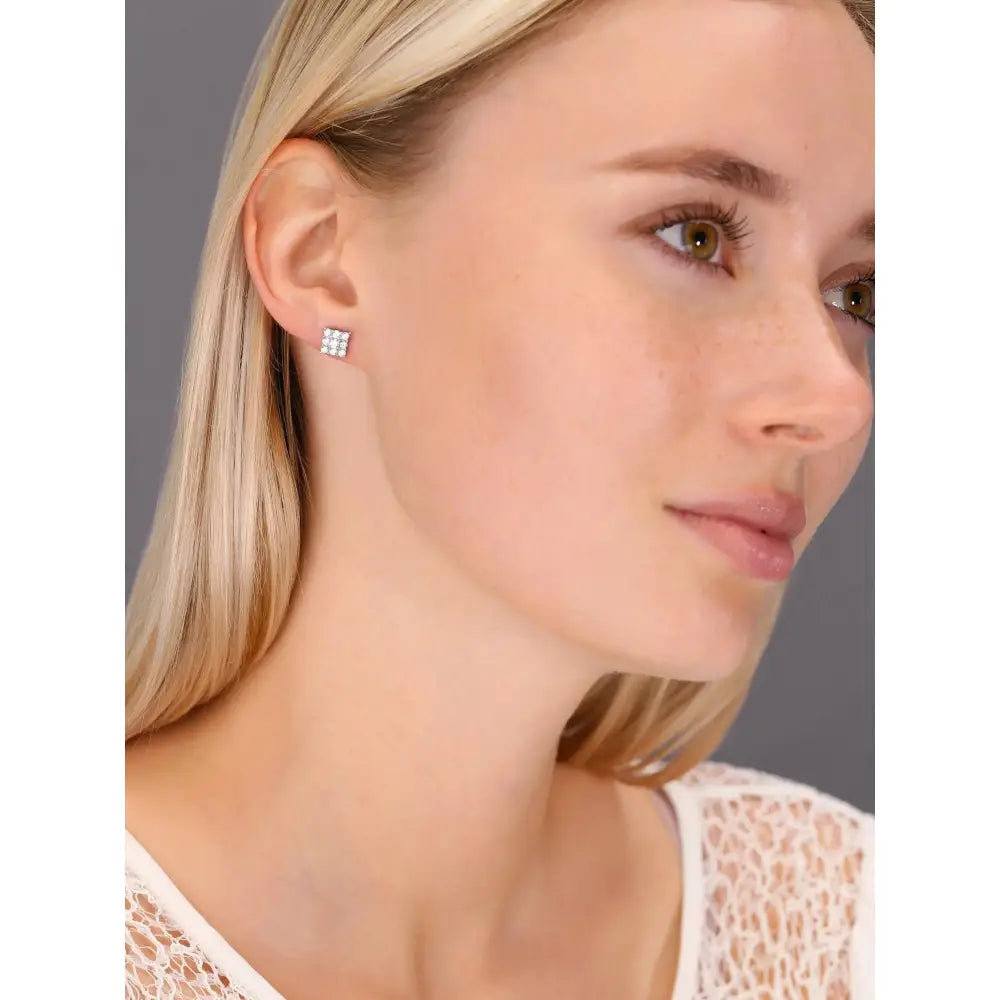 Stylish CZ Square Stud Earrings in Sterling Silver – Unisex Diamond Shape Design.