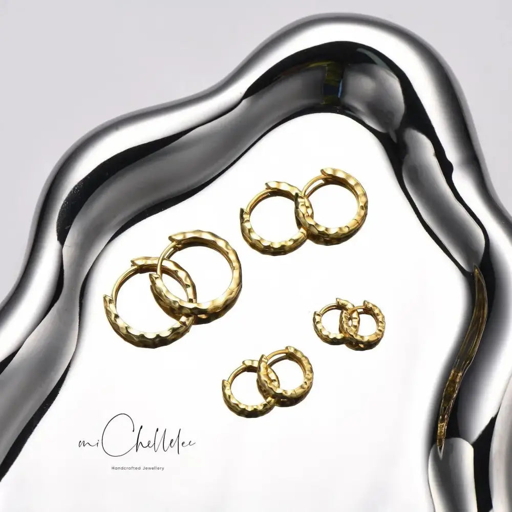 Stylish Minimalist Hammered Huggie Hoop Earrings in Sterling Silver - Chic Geometric Jewelry.