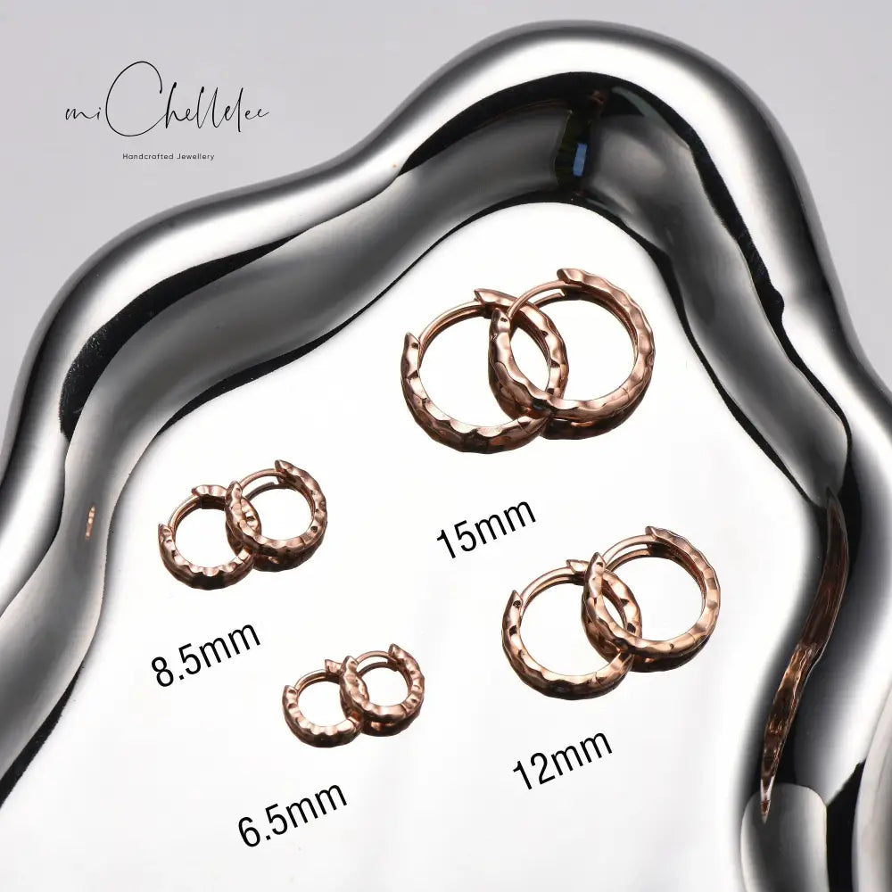 Stylish Minimalist Hammered Huggie Hoop Earrings in Sterling Silver - Chic Geometric Jewelry.