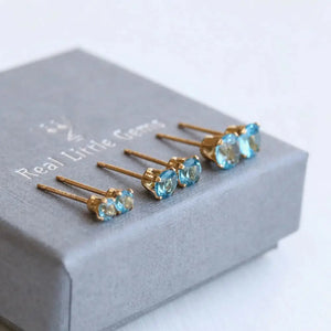Swiss Blue Topaz Stud Earrings: 925 Sterling Silver or 14K Gold Filled
