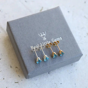 Swiss Blue Topaz Stud Earrings: 925 Sterling Silver or 14K Gold Filled