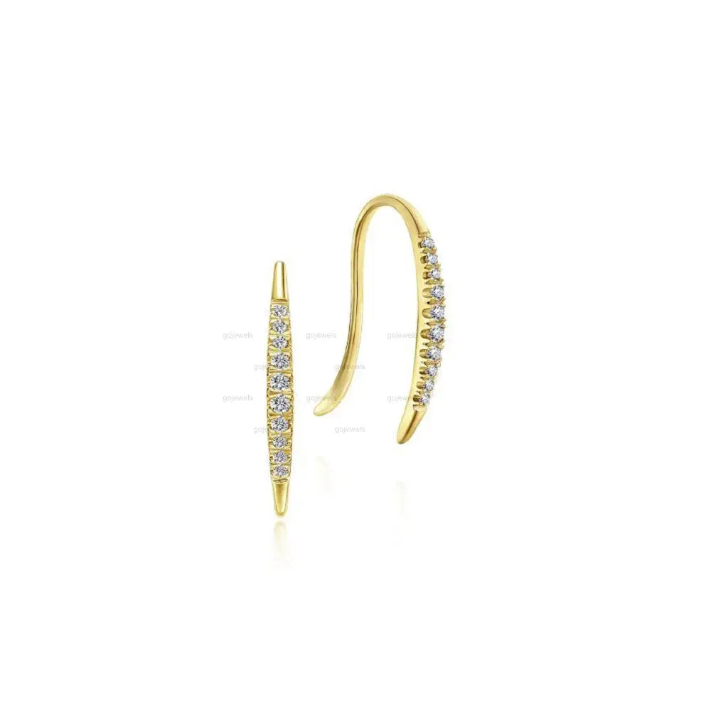 Tapered Moissanite Threader Drop Earrings, 14K Rose Gold Diamond Threader Earrings, Minimalist Threader Hook Earrings Thin Diamond Arc Hoops