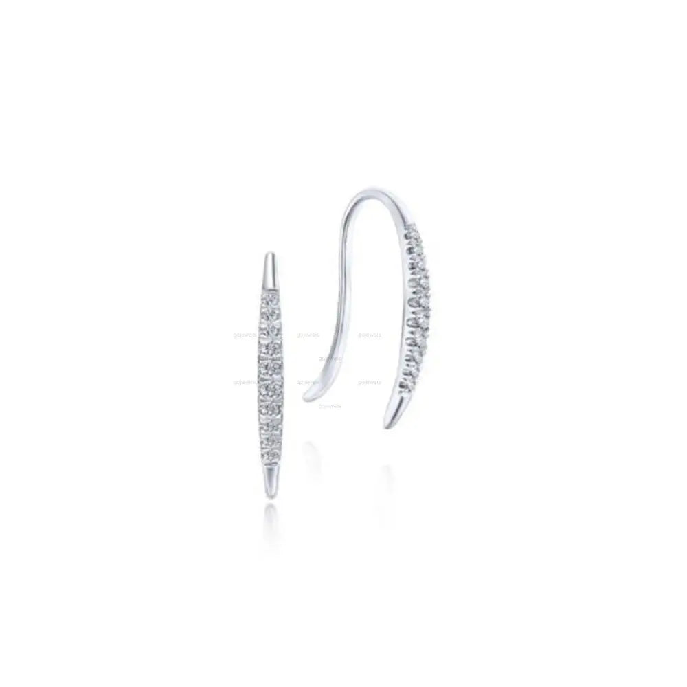Tapered Moissanite Threader Drop Earrings, 14K Rose Gold Diamond Threader Earrings, Minimalist Threader Hook Earrings Thin Diamond Arc Hoops